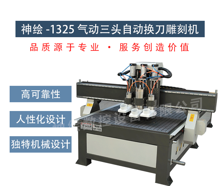 神繪SH-1325汽缸三頭木門櫥柜門專用數控木工雕刻機